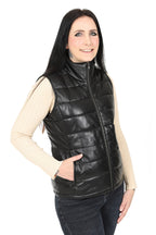 Women's Quilted Nappa Leather Gilet Black - SAMANTHA