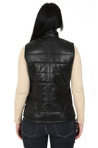 Women's Quilted Nappa Leather Gilet Black - SAMANTHA