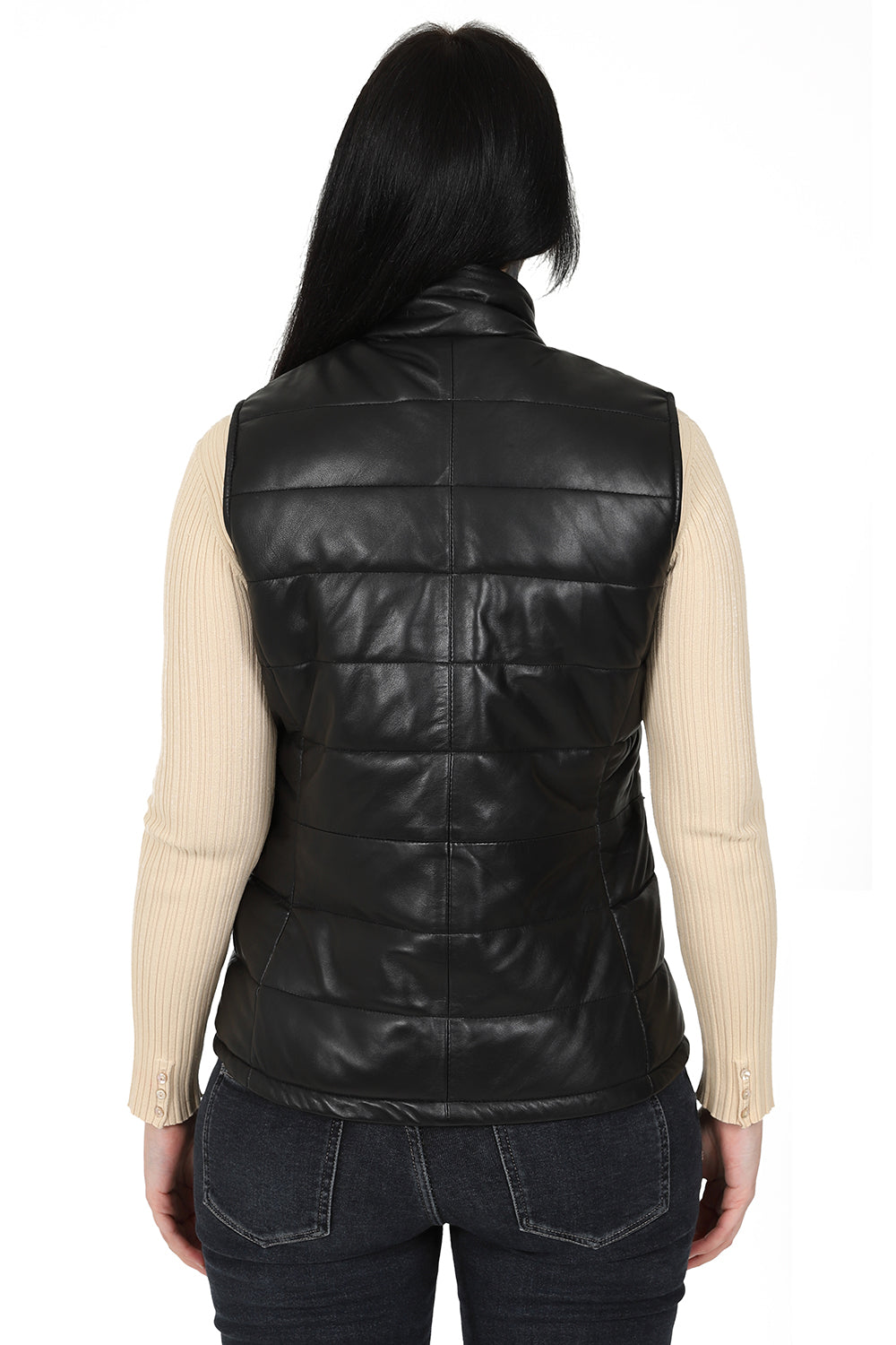 Women's Quilted Nappa Leather Gilet Black - SAMANTHA