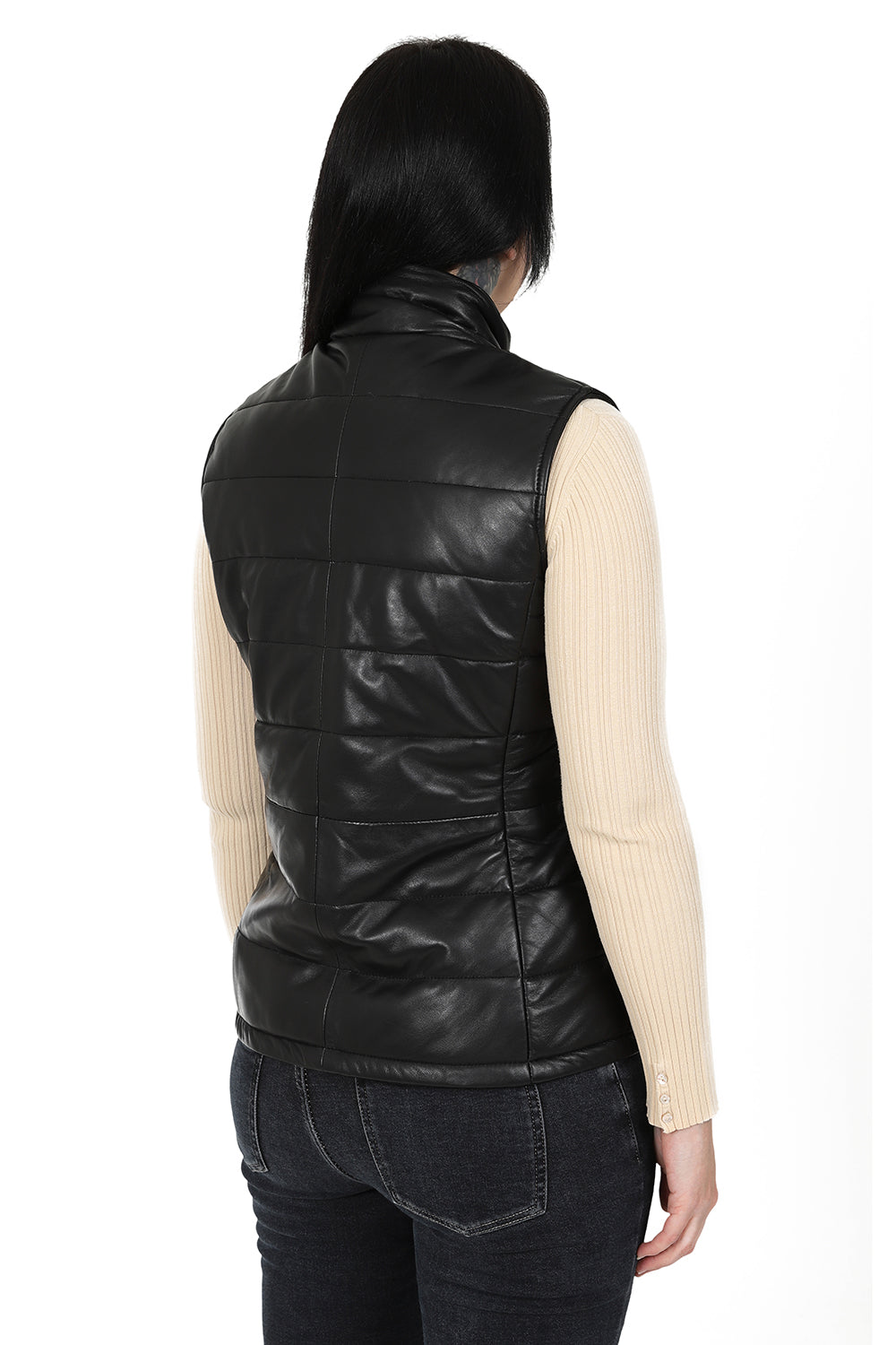 Women's Quilted Nappa Leather Gilet Black - SAMANTHA