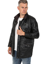 Men's Classic Black Nappa Leather Car Coat 3/4 Length - JERRY