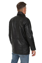 Men's Classic Black Nappa Leather Car Coat 3/4 Length - JERRY