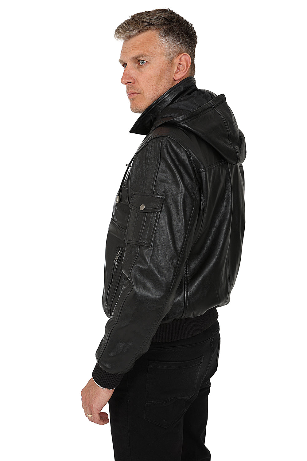 DANNY 638 Premium Nappa Leather Bomber Jacket - Detachable Hood