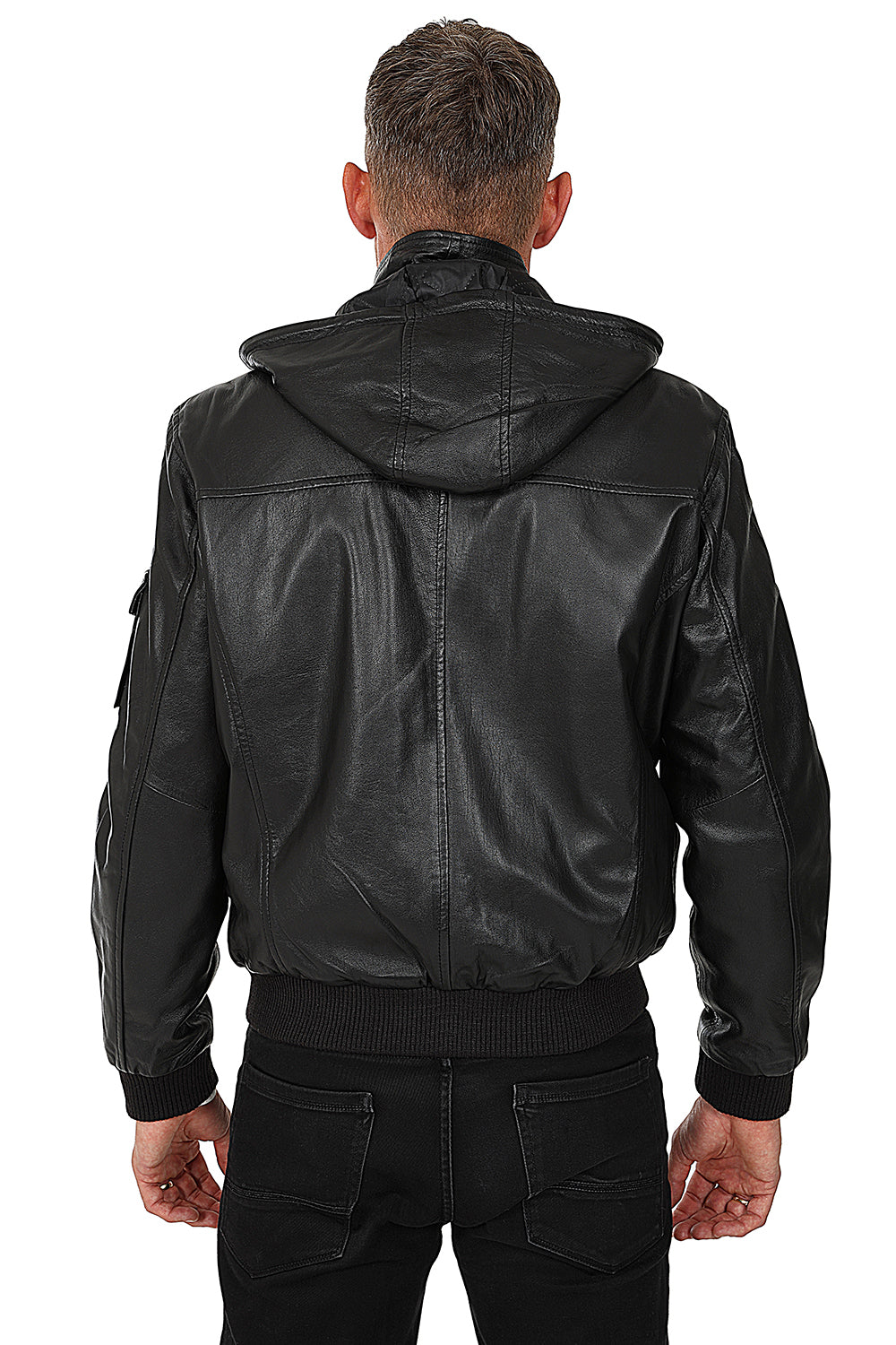 DANNY 638 Premium Nappa Leather Bomber Jacket - Detachable Hood