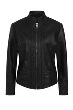 JACKIE Stylish Black Nappa Leather Jacket Standing Collar Women's