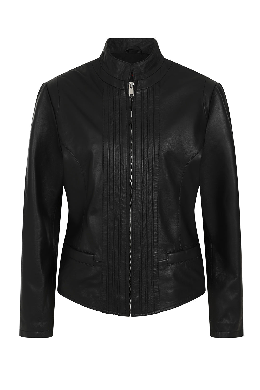 JACKIE Stylish Black Nappa Leather Jacket Standing Collar Women's