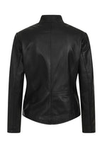 JACKIE Stylish Black Nappa Leather Jacket Standing Collar Women's