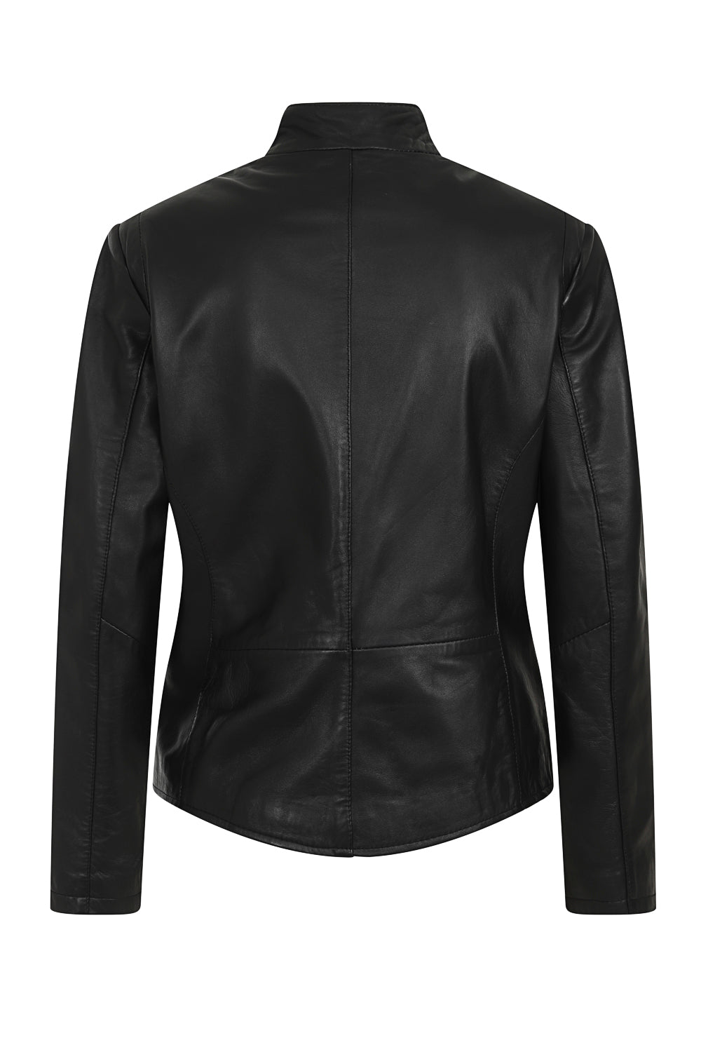 JACKIE Stylish Black Nappa Leather Jacket Standing Collar Women's