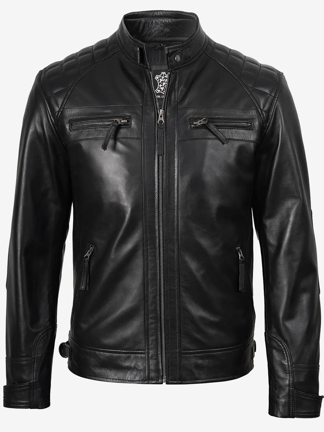 Johnson Mens Black Quilted Biker Style Real Leather Jacket