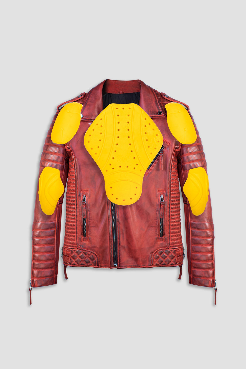 Kay Michaels Tall: Biker Protection Burnt Red Leather Jacket  (Man)