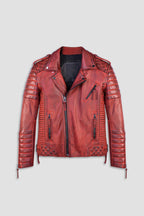 Kay Michaels Tall: Biker Protection Burnt Red Leather Jacket  (Man)