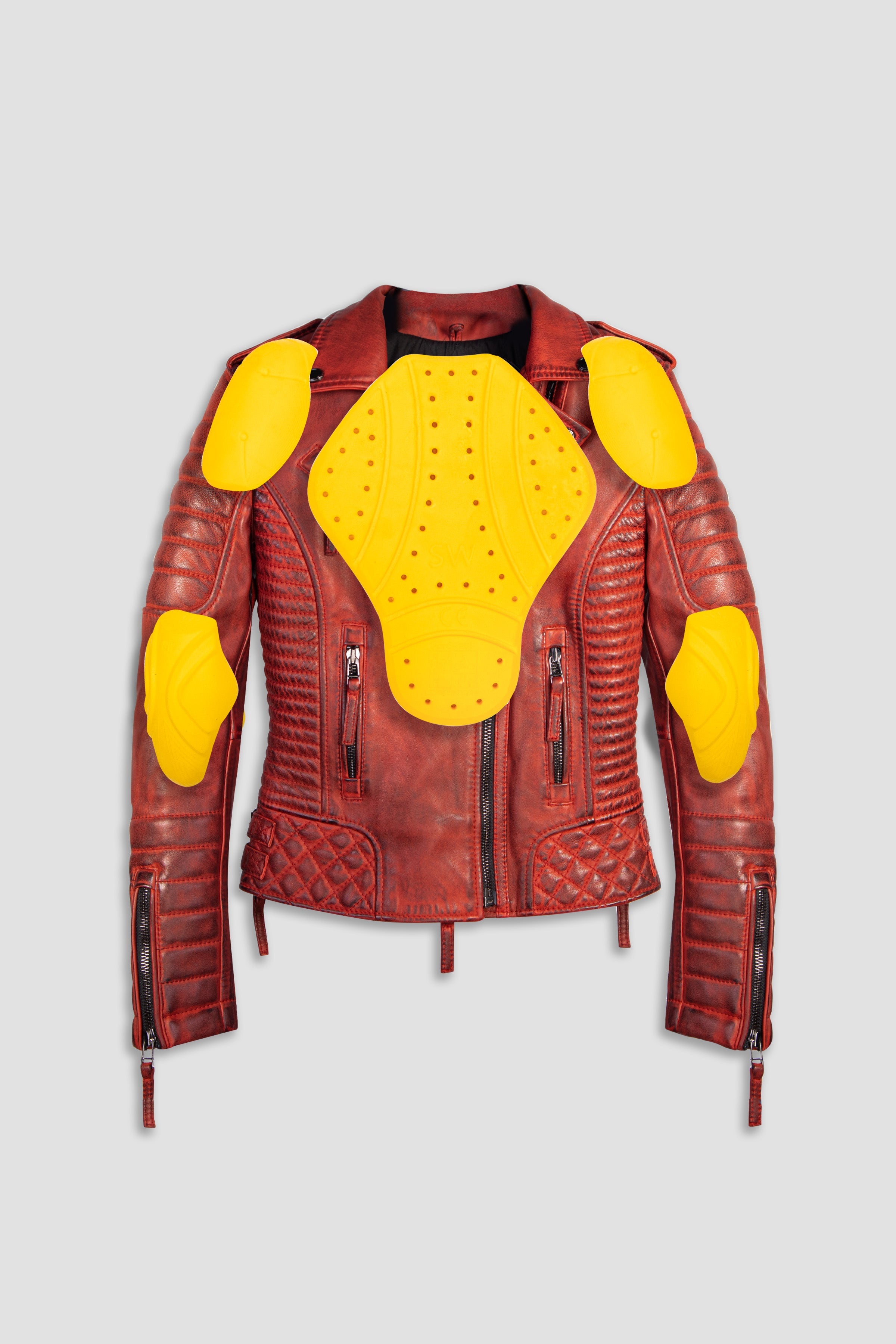 Kay Michaels: Biker Protection Burnt Red Leather Jacket (Woman)