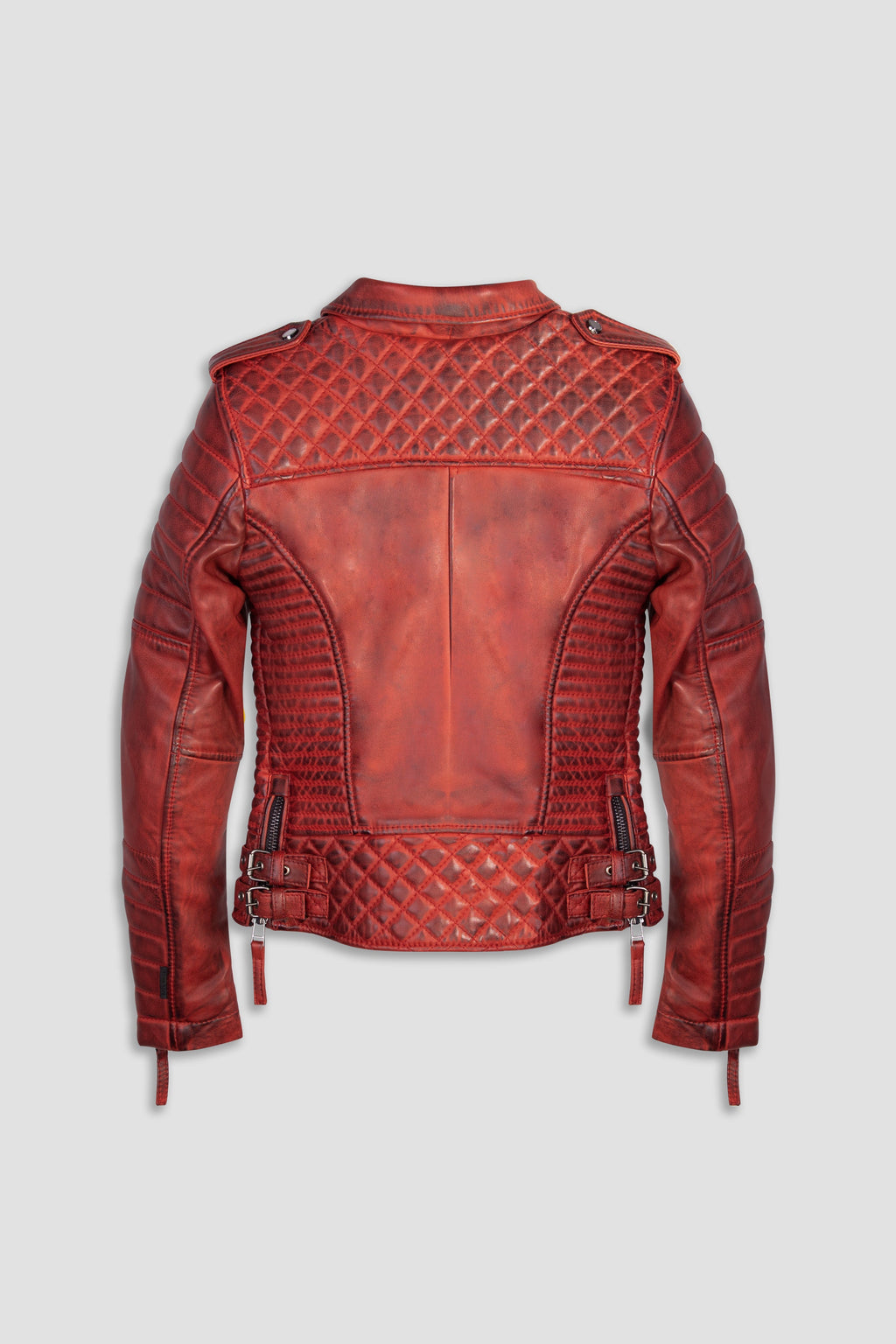 Kay Michaels: Biker Protection Burnt Red Leather Jacket (Woman)