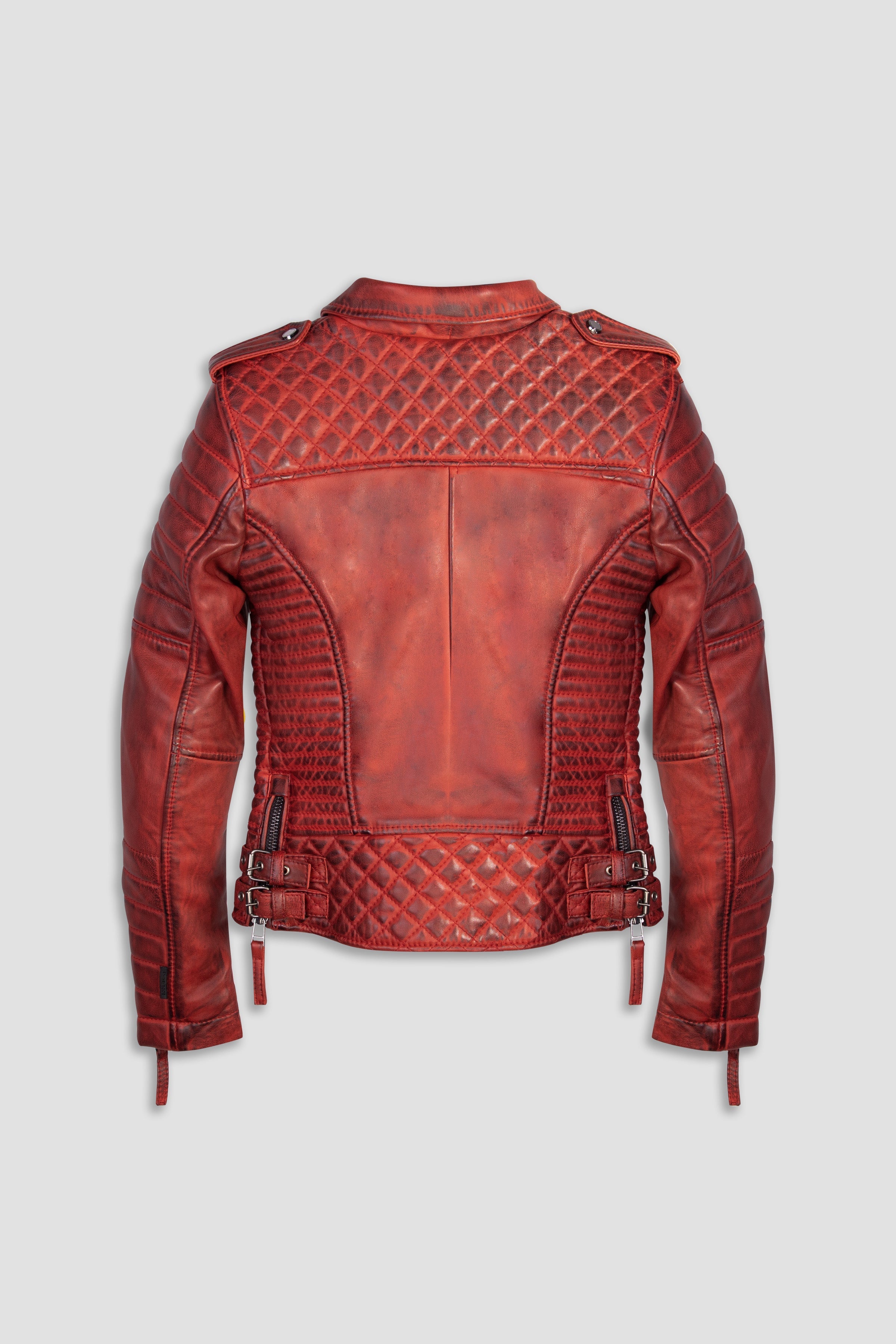 Kay Michaels Tall: Biker Protection Burnt Red Leather Jacket  (Woman)