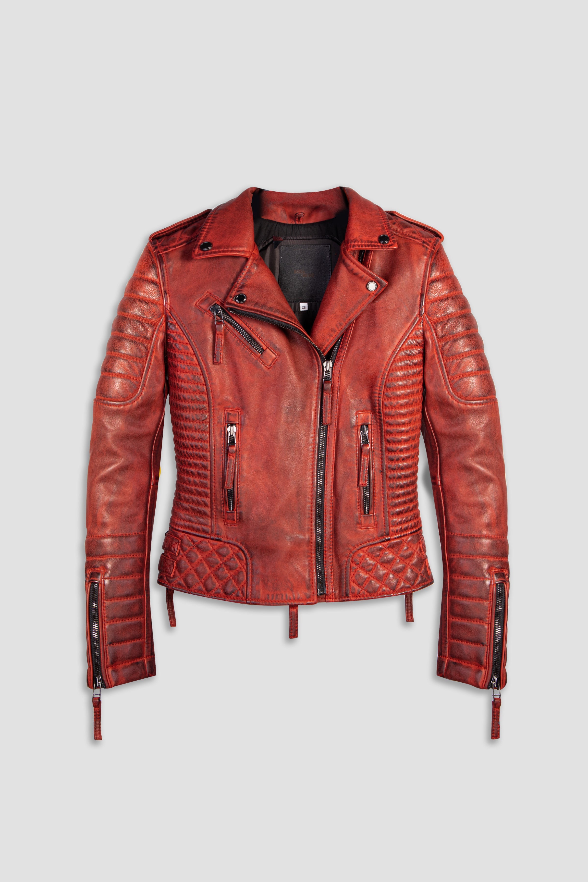 Kay Michaels: Biker Protection Burnt Red Leather Jacket (Woman)