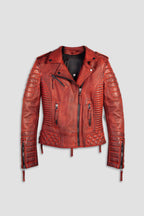 Kay Michaels Tall: Biker Protection Burnt Red Leather Jacket  (Woman)