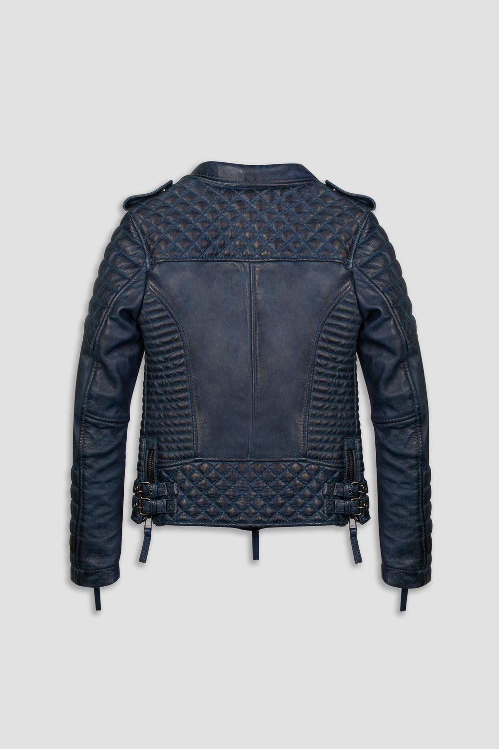 Kay Michaels 2.0: Burnt Blue Leather Biker Jacket (Woman)