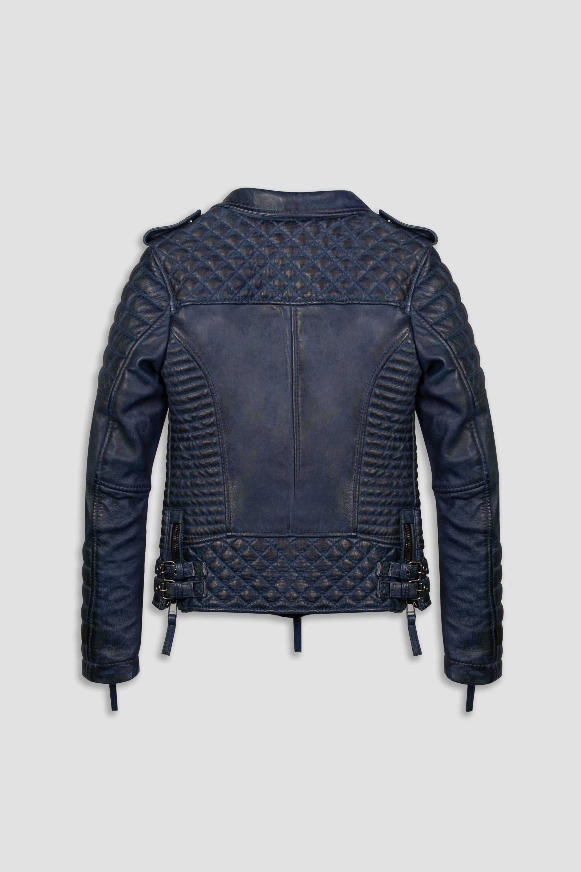Kay Michaels 2.0: Burnt Blue Leather Biker Jacket (Woman)