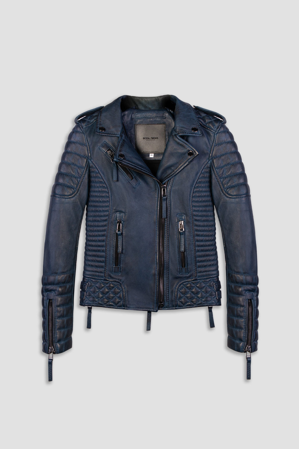 Kay Michaels 2.0: Burnt Blue Leather Biker Jacket (Woman)