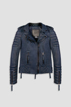 Kay Michaels 2.0: Burnt Blue Leather Biker Jacket (Woman)