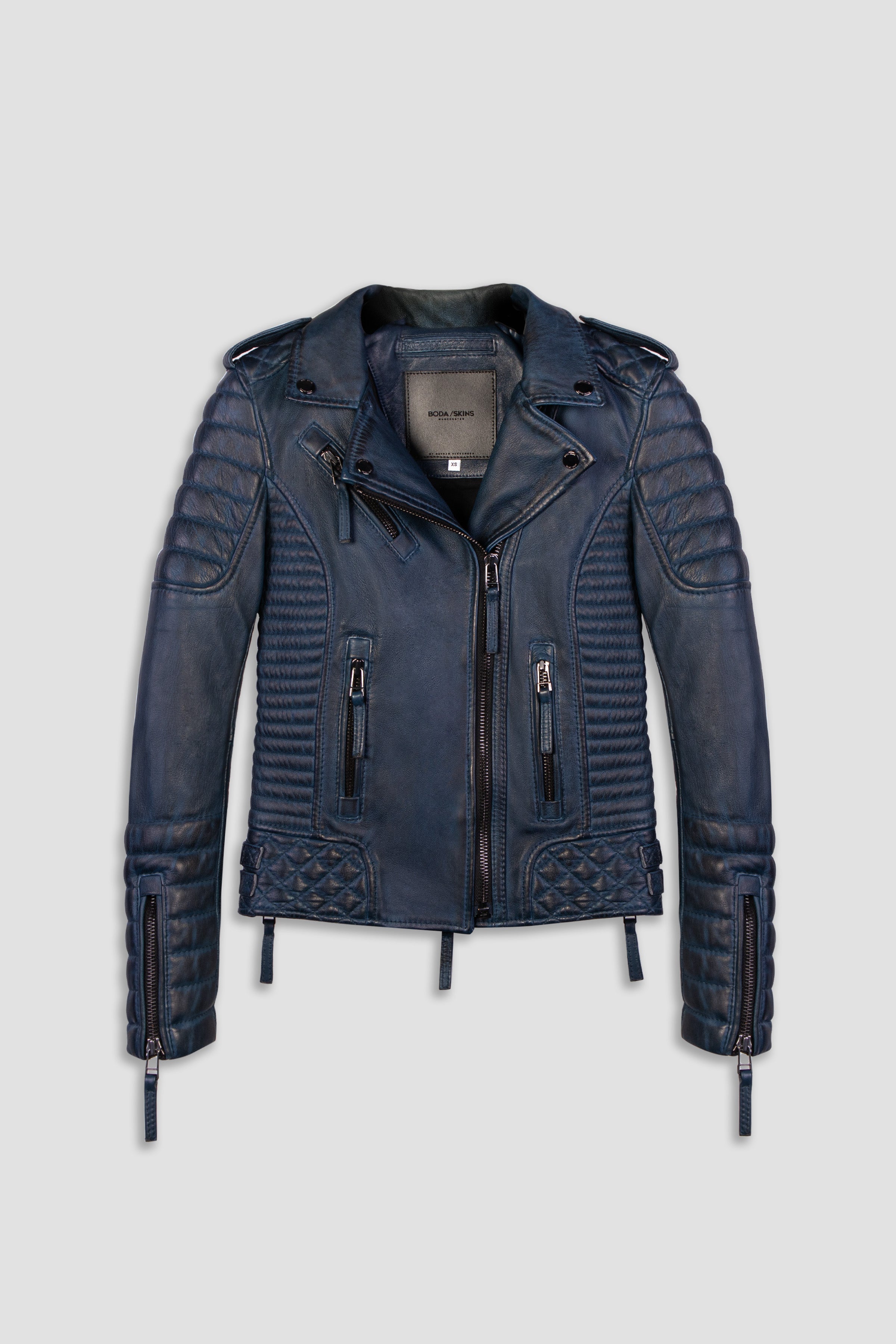 Kay Michaels 2.0: Burnt Blue Leather Biker Jacket (Woman)