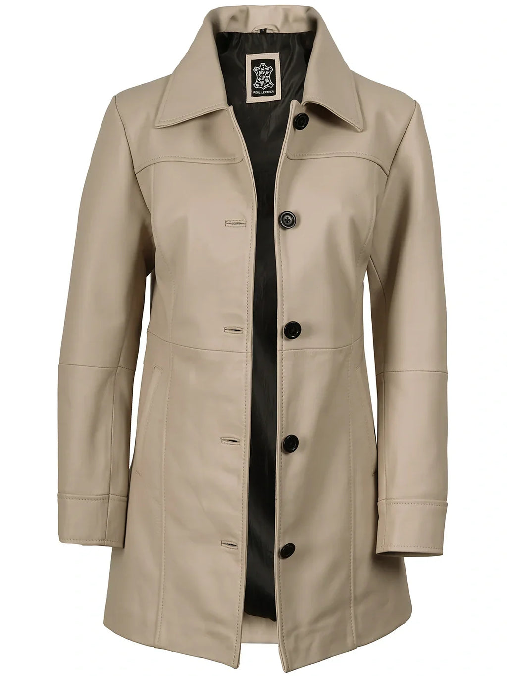 Kandis Women's Biege Real Leather Car Coat