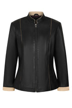Women's Classic Nappa Leather Jacket Black Cream - SARAH
