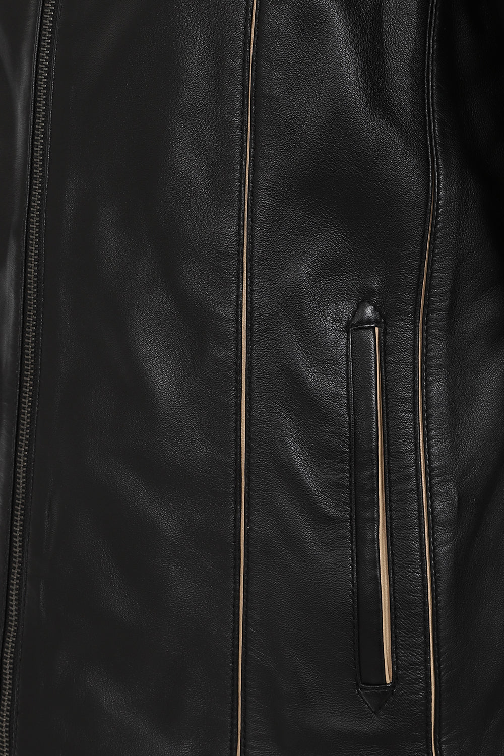 Women's Classic Nappa Leather Jacket Black Cream - SARAH