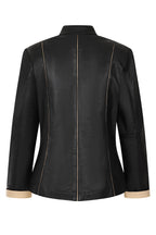 Women's Classic Nappa Leather Jacket Black Cream - SARAH