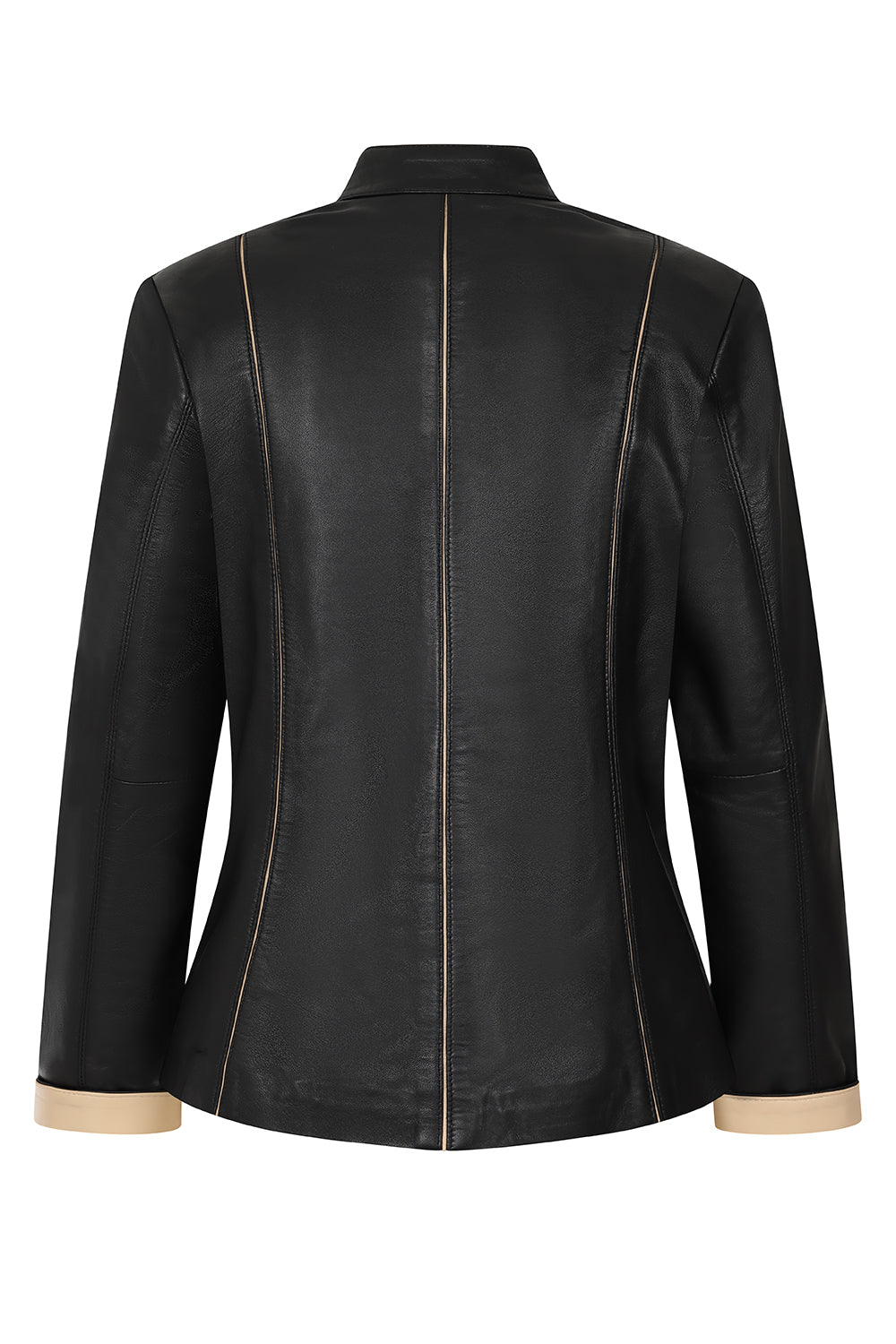 Women's Classic Nappa Leather Jacket Black Cream - SARAH