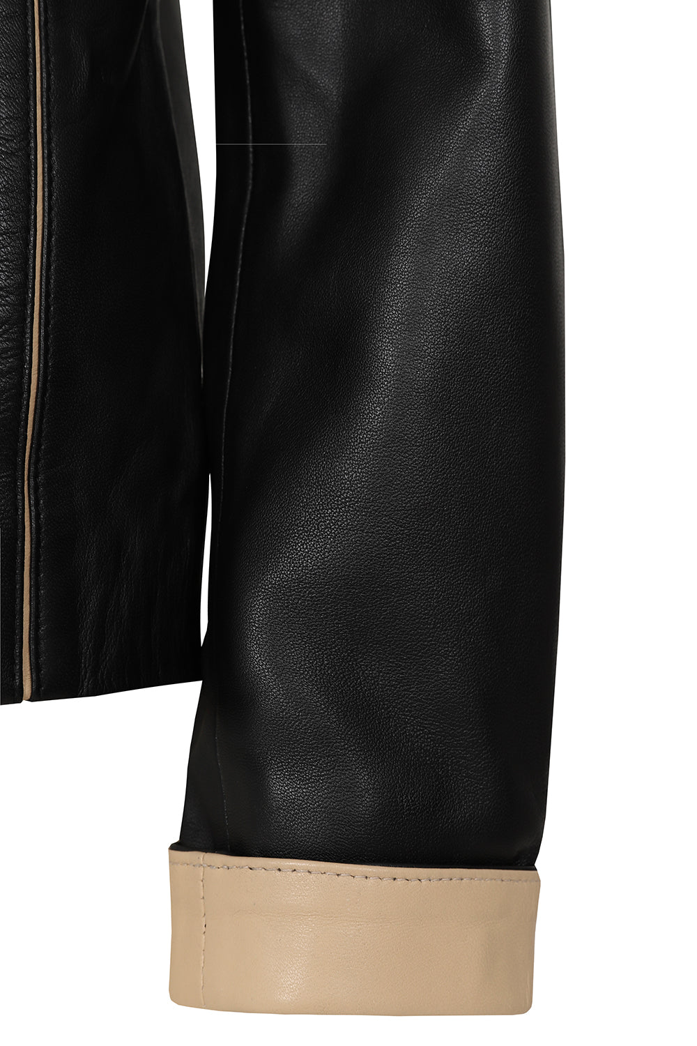 Women's Classic Nappa Leather Jacket Black Cream - SARAH