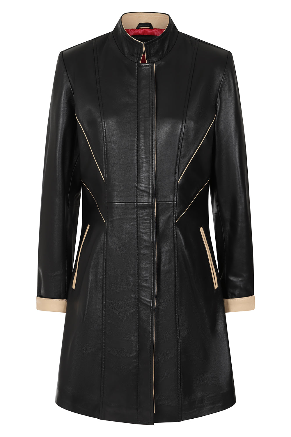Women's Black Cream Nappa Leather Jacket - Classic Fitted SANDRA
