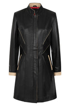 Women's Black Cream Nappa Leather Jacket - Classic Fitted SANDRA