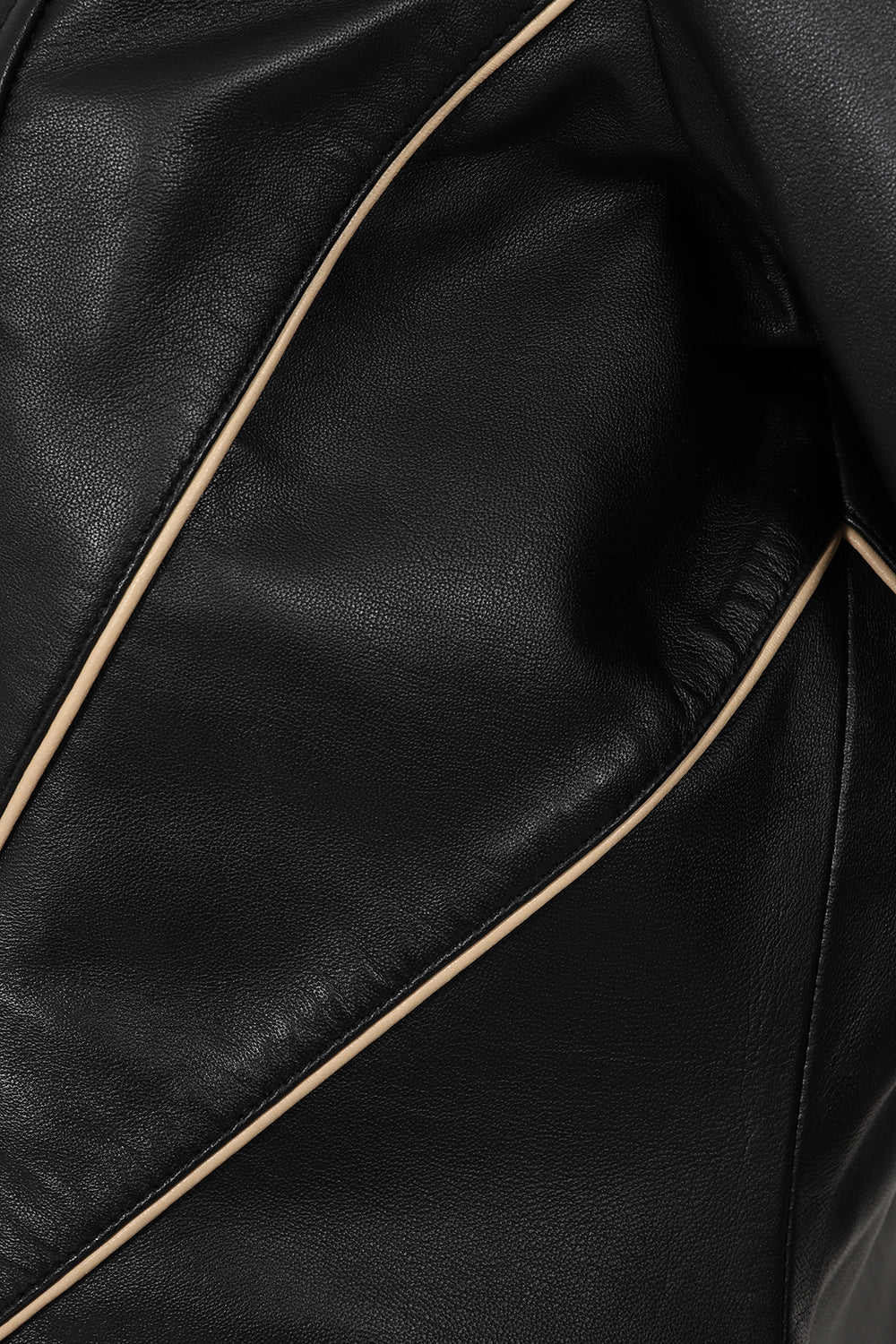 Women's Black Cream Nappa Leather Jacket - Classic Fitted SANDRA