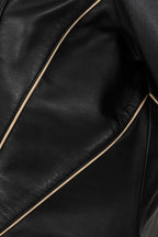 Women's Black Cream Nappa Leather Jacket - Classic Fitted SANDRA