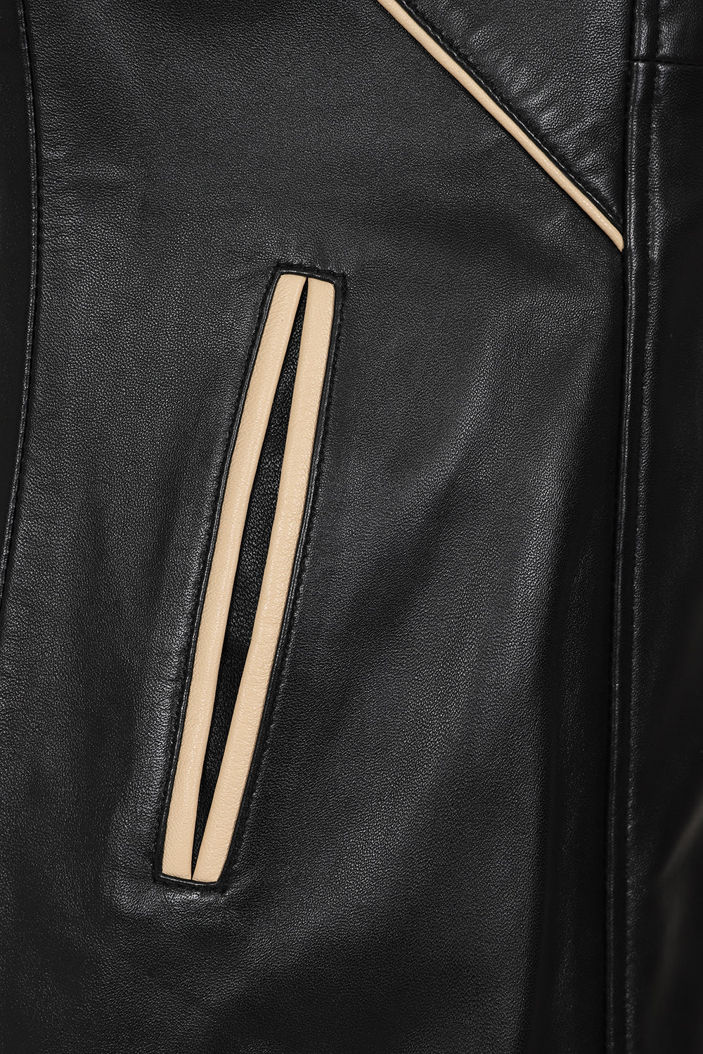 Women's Black Cream Nappa Leather Jacket - Classic Fitted SANDRA