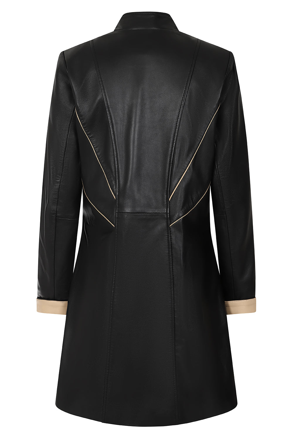 Women's Black Cream Nappa Leather Jacket - Classic Fitted SANDRA
