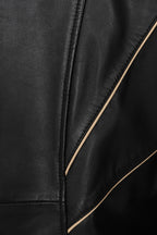 Women's Black Cream Nappa Leather Jacket - Classic Fitted SANDRA