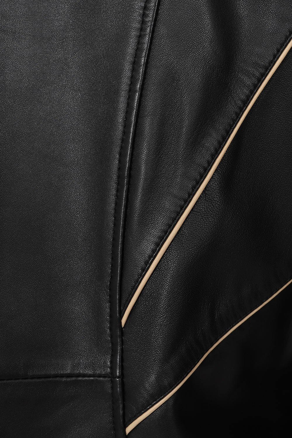 Women's Black Cream Nappa Leather Jacket - Classic Fitted SANDRA