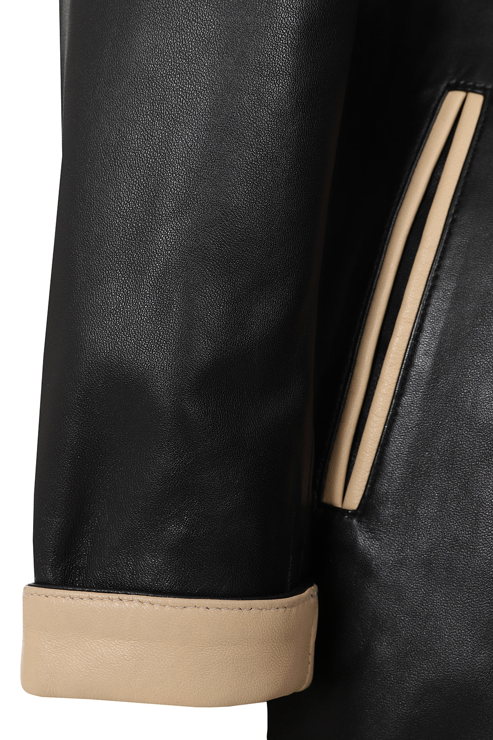 Women's Black Cream Nappa Leather Jacket - Classic Fitted SANDRA