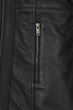 Women's Black Nappa Leather Hip-Length Jacket - Judith