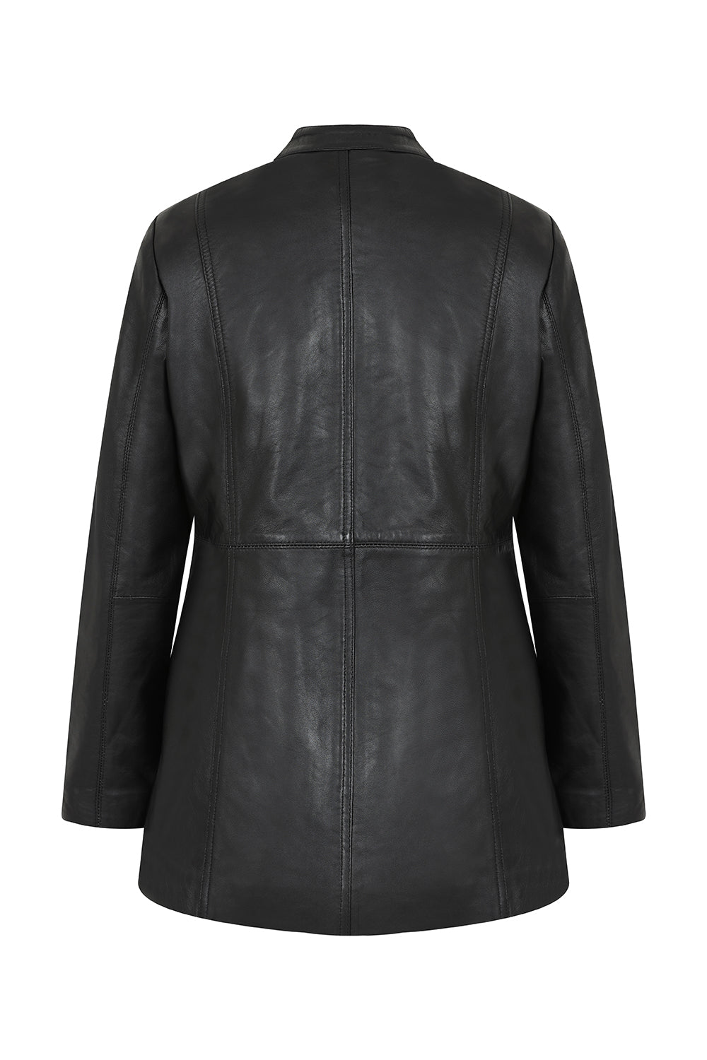 Women's Black Nappa Leather Hip-Length Jacket - Judith