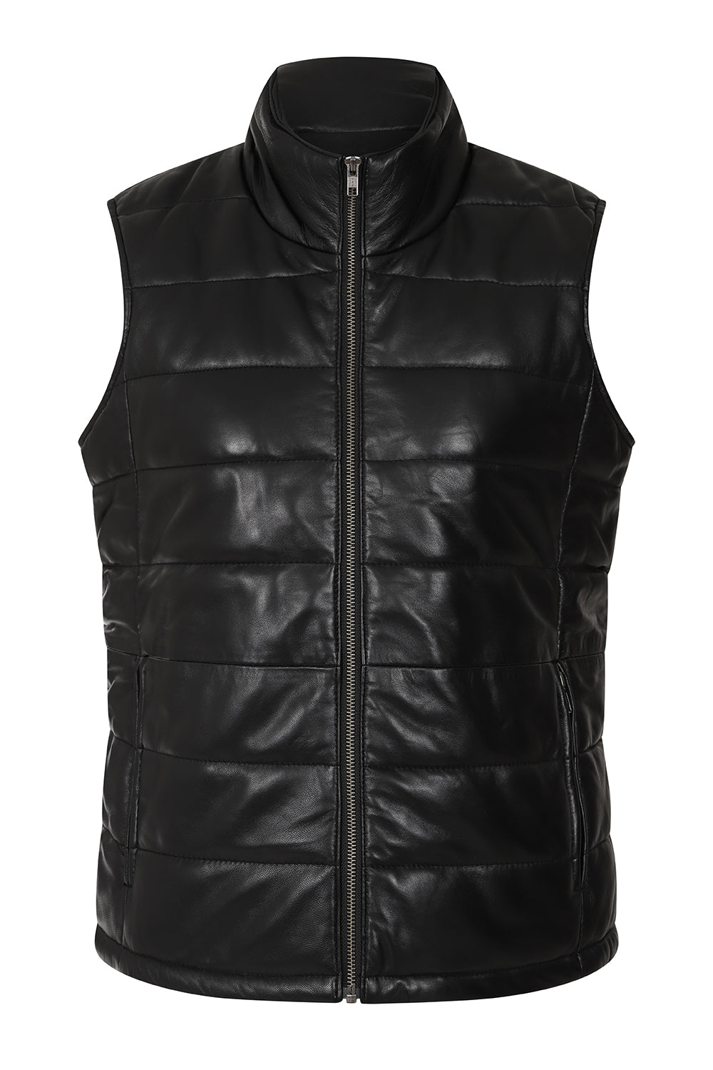 Women's Quilted Nappa Leather Gilet Black - SAMANTHA