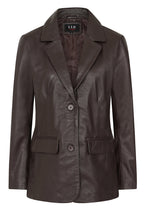 KAREN Women's Brown Nappa Leather Hip Length Blazer Jacket