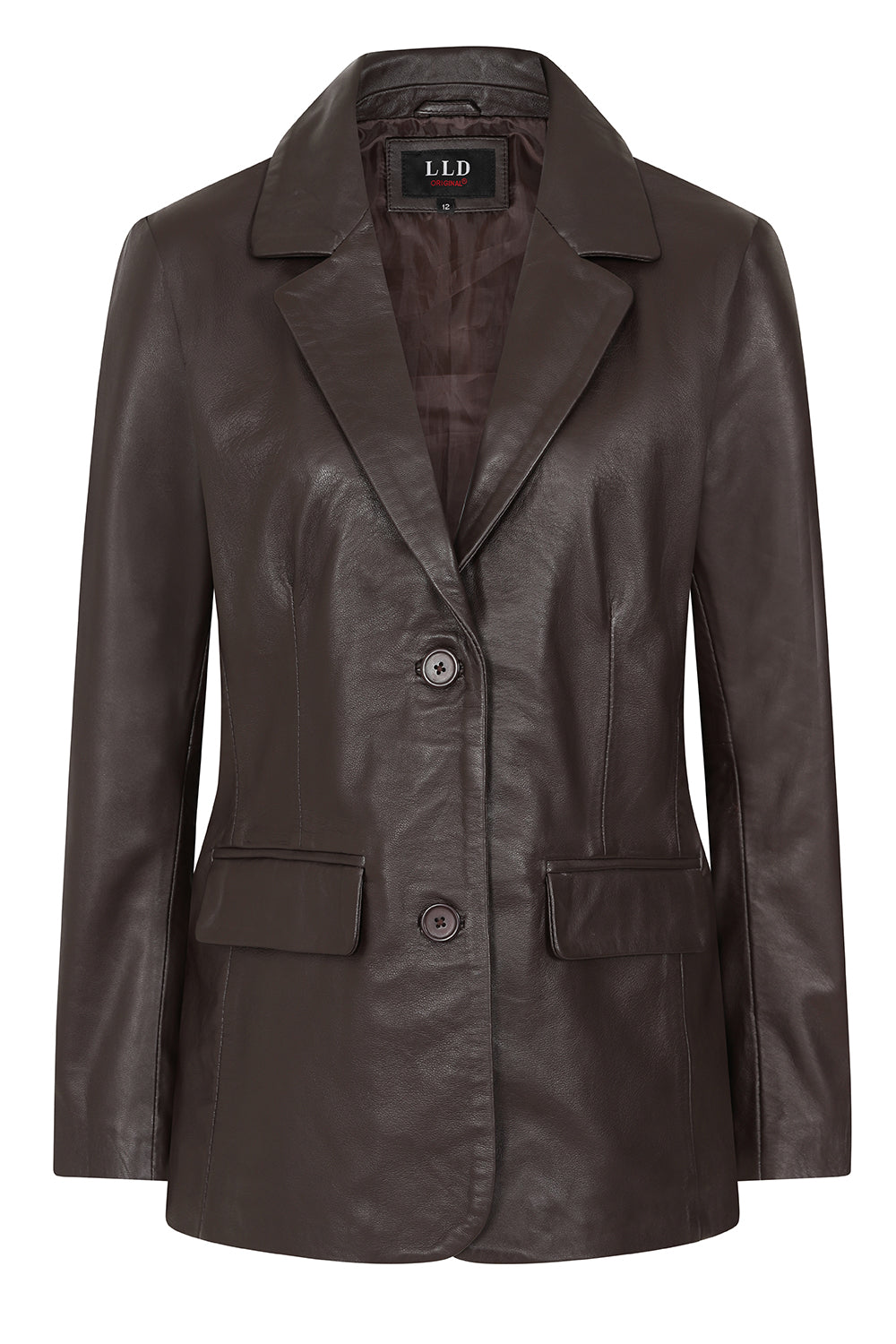 KAREN Women's Brown Nappa Leather Hip Length Blazer Jacket