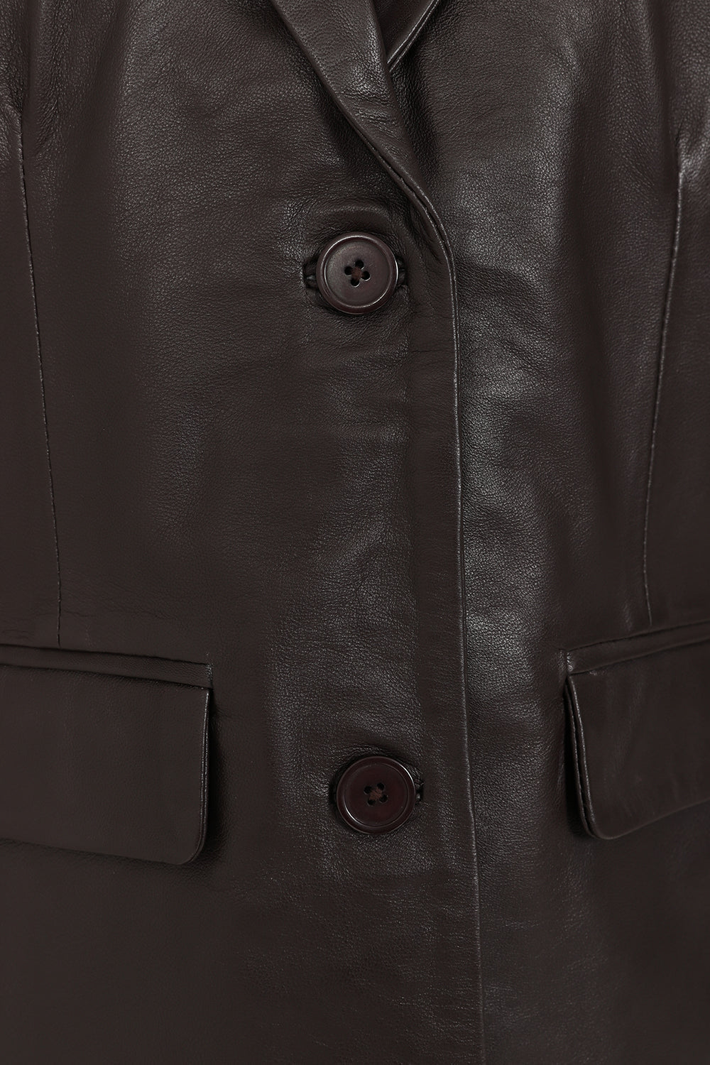 KAREN Women's Brown Nappa Leather Hip Length Blazer Jacket