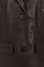 KAREN Women's Brown Nappa Leather Hip Length Blazer Jacket