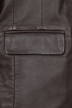 KAREN Women's Brown Nappa Leather Hip Length Blazer Jacket