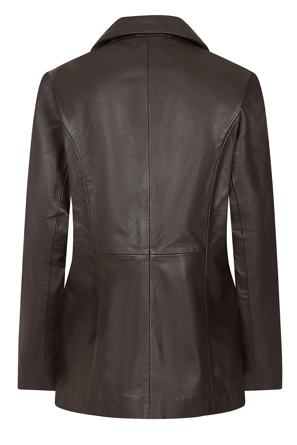 KAREN Women's Brown Nappa Leather Hip Length Blazer Jacket