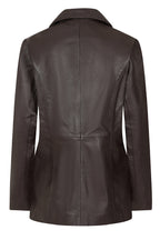 KAREN Women's Brown Nappa Leather Hip Length Blazer Jacket
